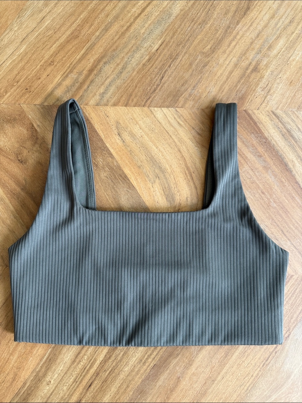 girlfriend Rib Tommy Square-Neck Bra - Olive Green